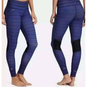 Athleta Purple Black Stripe High Waist Leggings Zip Pocket  Womens Size Small